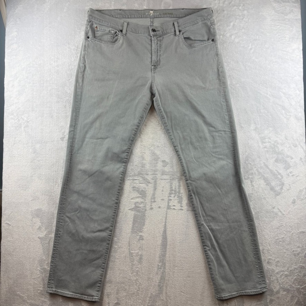 7 For All Mankind Jeans Men 40x34 Gray Carsen Slim Straight Dark Wash Denim - Picture 2 of 13